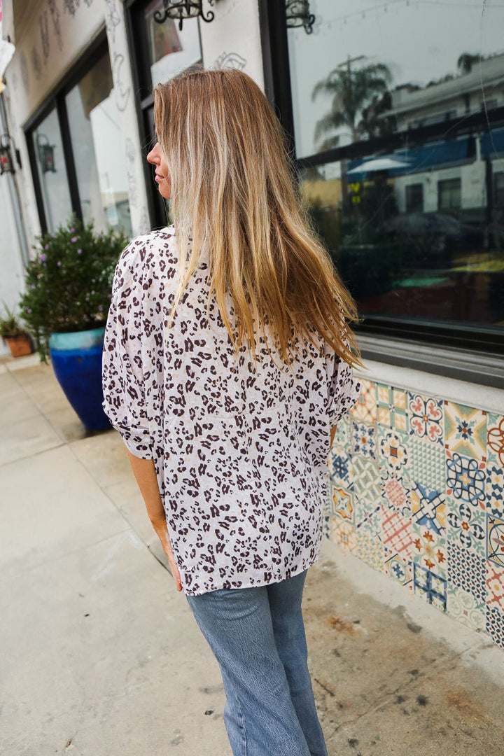 Feeling Bold Ivory Animal Print Dolman Collar Button Down Top - Nikki &amp; Co. Boutique