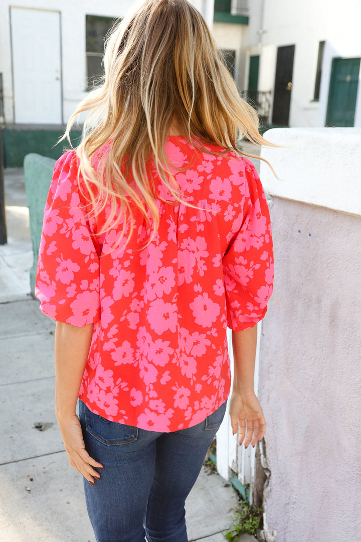 New Day Red Ribbon Bow Detail Floral Woven Blouse | Nikki &amp; Co. Boutique
