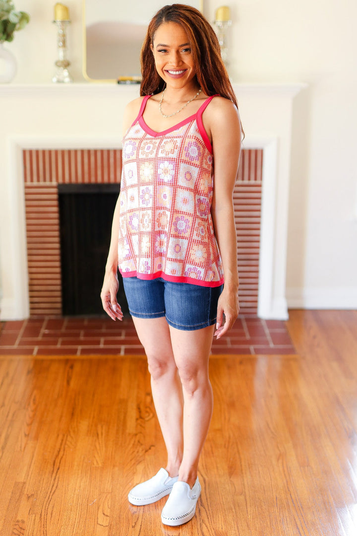 Coral Flower Power Waffle Knit Sleeveless Top | Nikki &amp; Co. Boutique