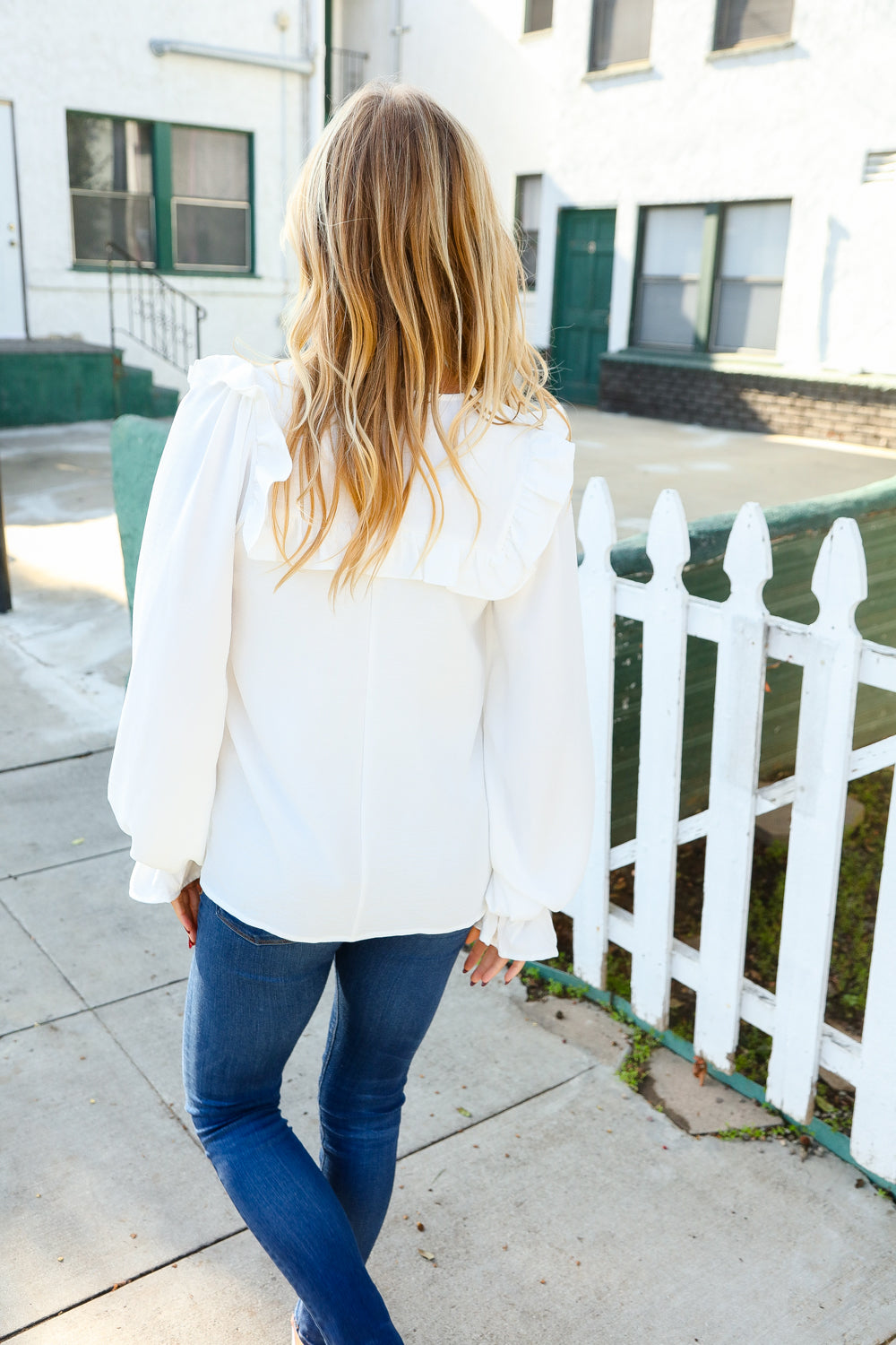 Eyes On You Ivory Ribbon Tie Bow Square Neck Ruffle Bubble Sleeve Blouse | Nikki &amp; Co. Boutique