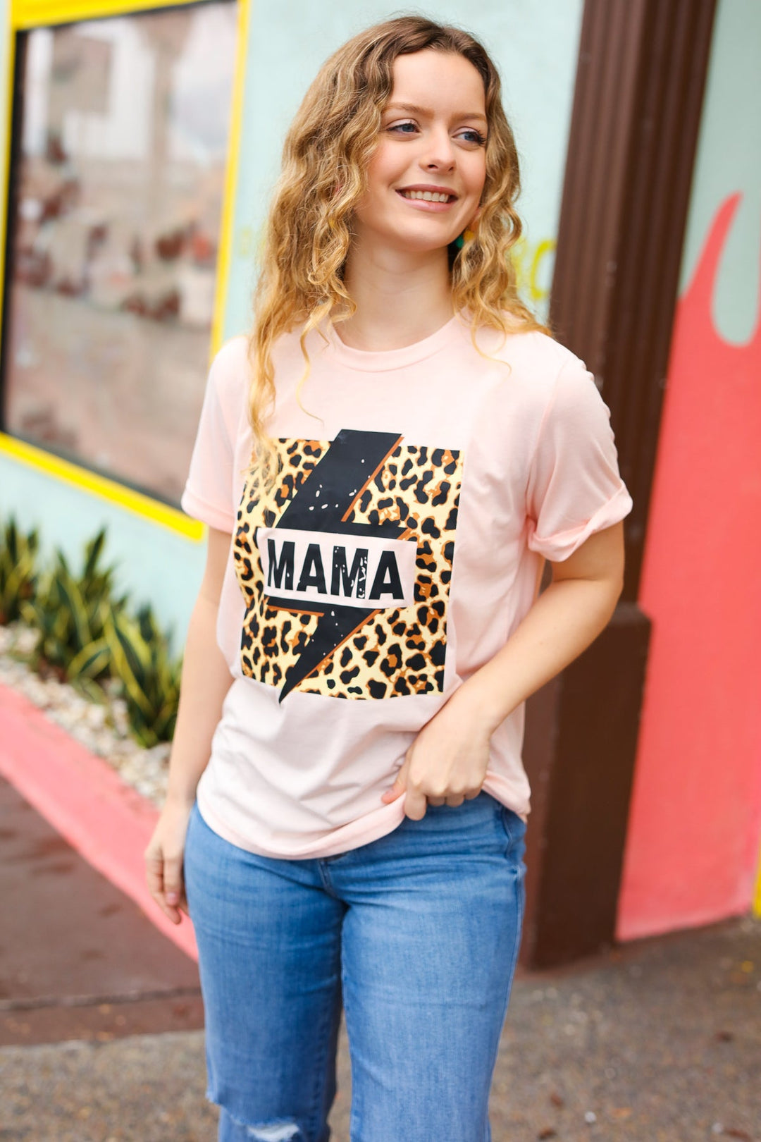 Peach "Mama" Animal Print Graphic Tees | Nikki &amp; Co. Boutique