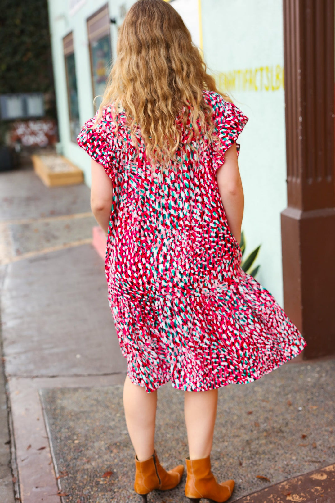 Fuchsia &amp; Teal Abstract Dot Yoke Woven Dress | Nikki &amp; Co. Boutique