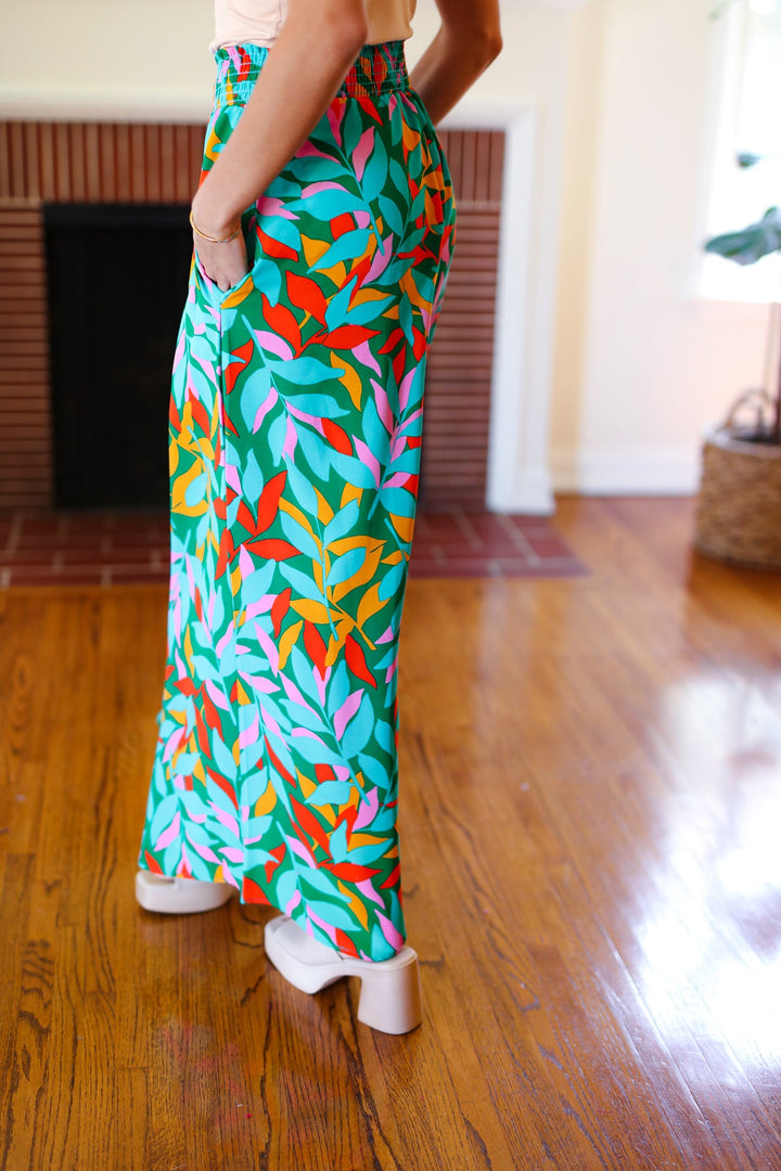 Summer Vibes Green &amp; Orange Abstract Print Smocked Palazzo Pants | Nikki &amp; Co. Boutique