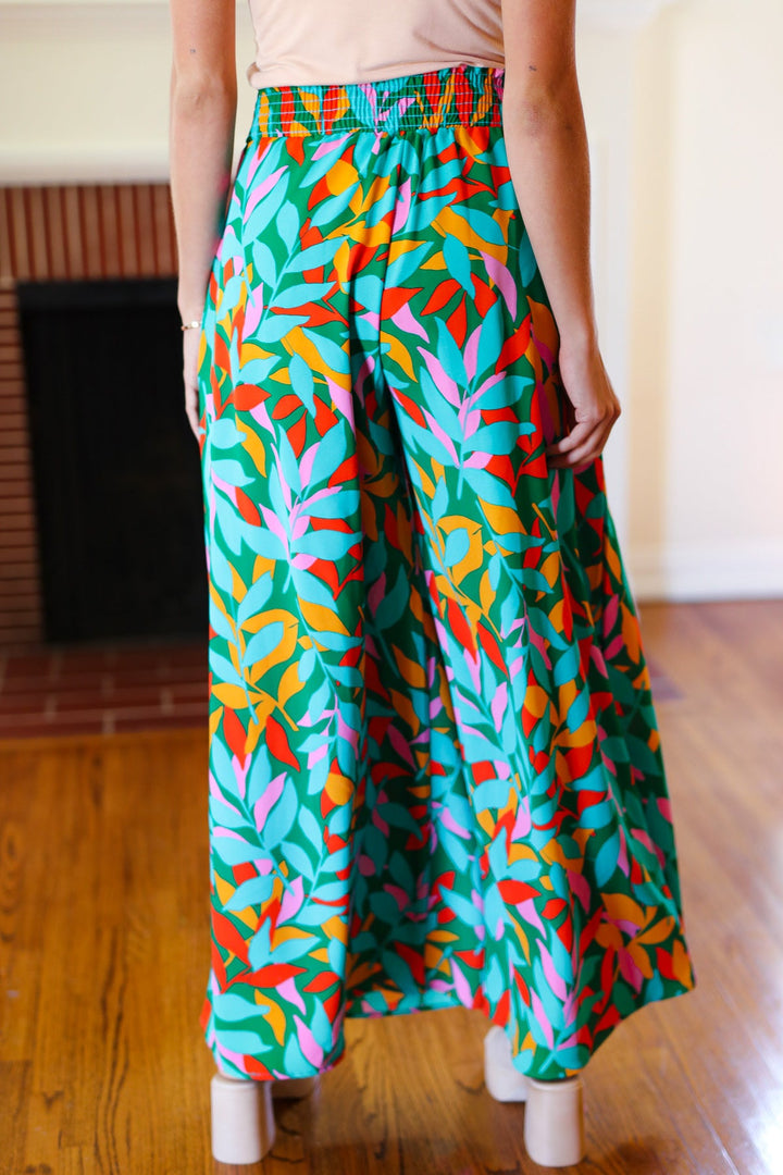 Summer Vibes Green &amp; Orange Abstract Print Smocked Palazzo Pants | Nikki &amp; Co. Boutique