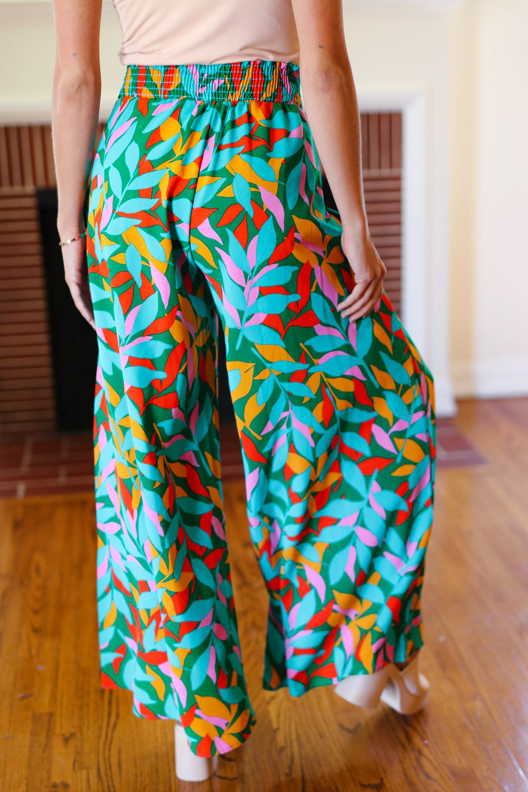 Summer Vibes Green &amp; Orange Abstract Print Smocked Palazzo Pants | Nikki &amp; Co. Boutique