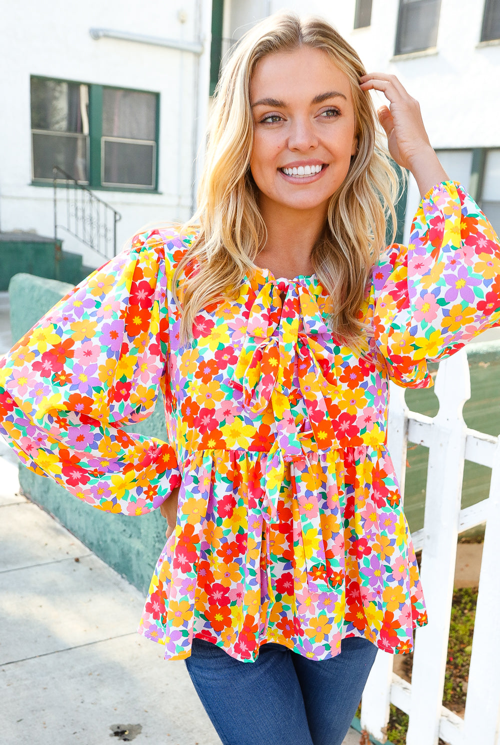 Chasing Dreams Ribbon Tie Bow Babydoll Puff Elastic Sleeve Floral Tops | Nikki &amp; Co. Boutique