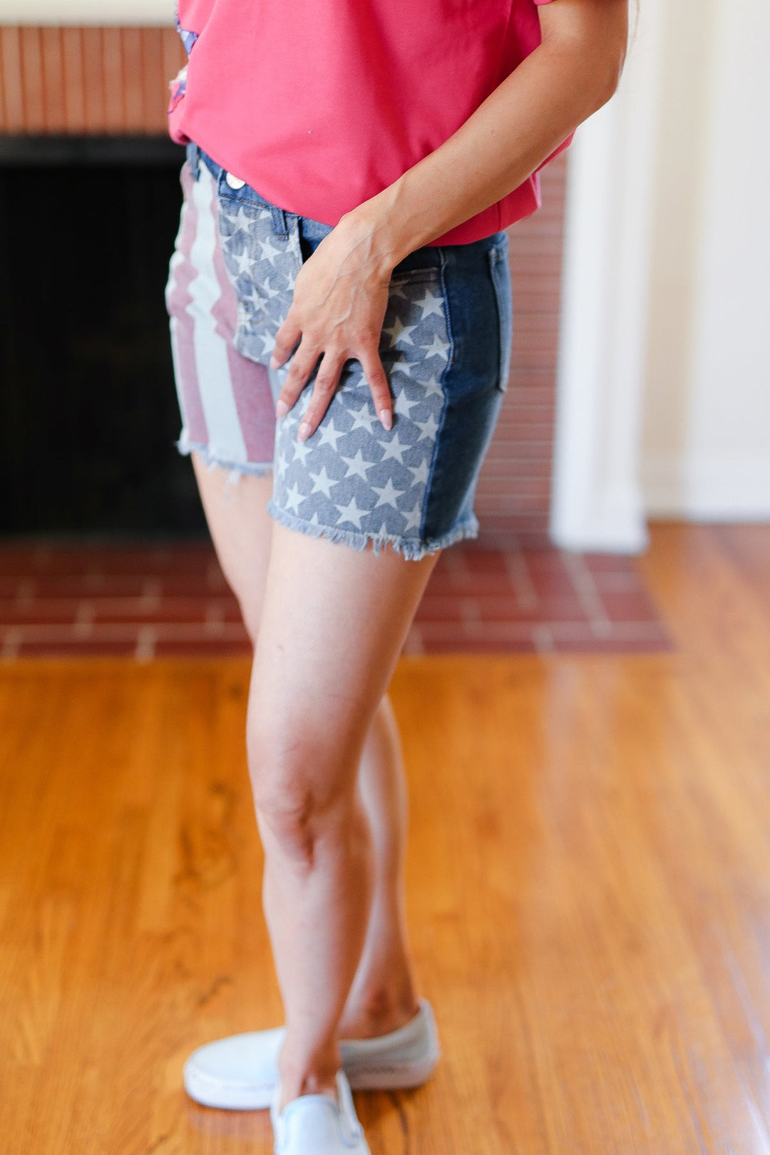 American Flag High Rise Frayed Hem Denim Shorts | Nikki &amp; Co. Boutique