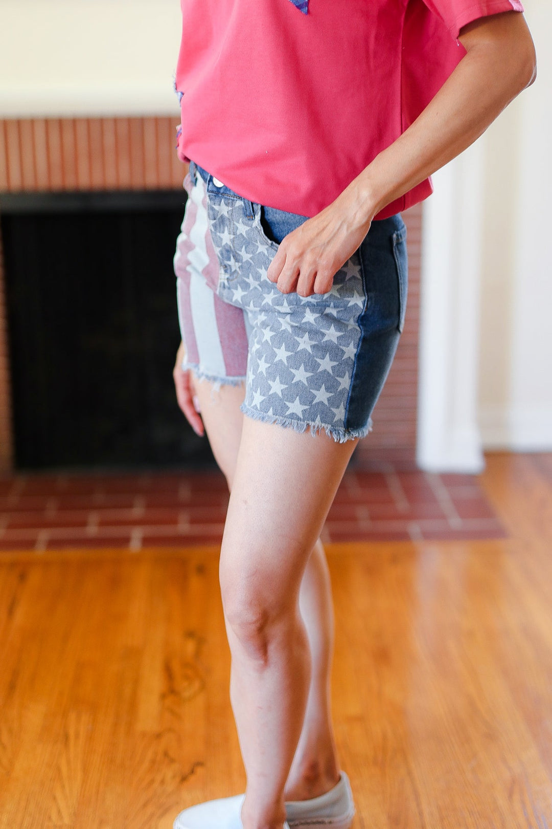 American Flag High Rise Frayed Hem Denim Shorts | Nikki &amp; Co. Boutique