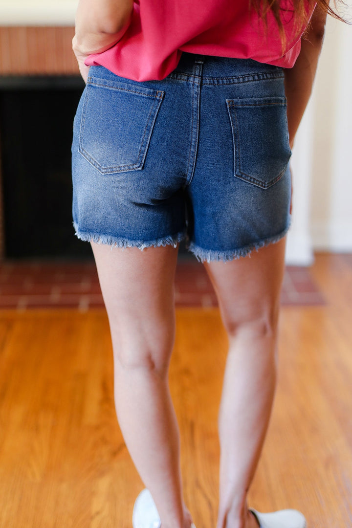 American Flag High Rise Frayed Hem Denim Shorts | Nikki &amp; Co. Boutique