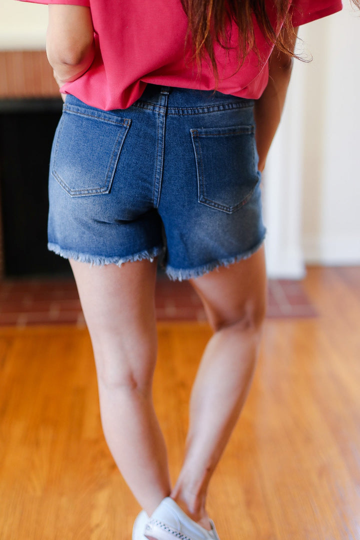 American Flag High Rise Frayed Hem Denim Shorts | Nikki &amp; Co. Boutique