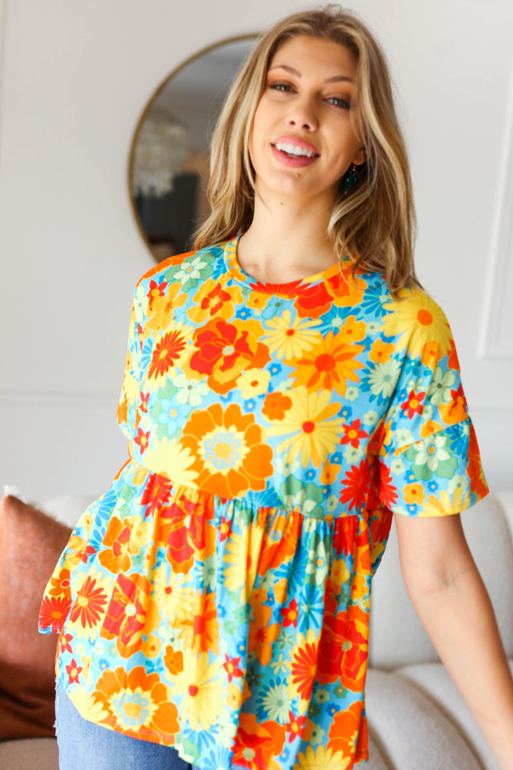 Sunflower&amp; Red Retro Floral Swing Babydoll Top | Nikki &amp; Co. Boutique