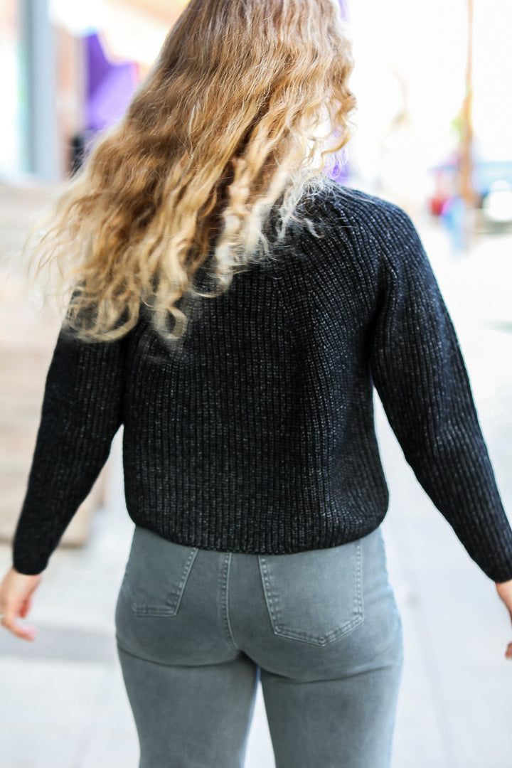 Black Mélange Round Neck Knit Sweater | Nikki &amp; Co. Boutique