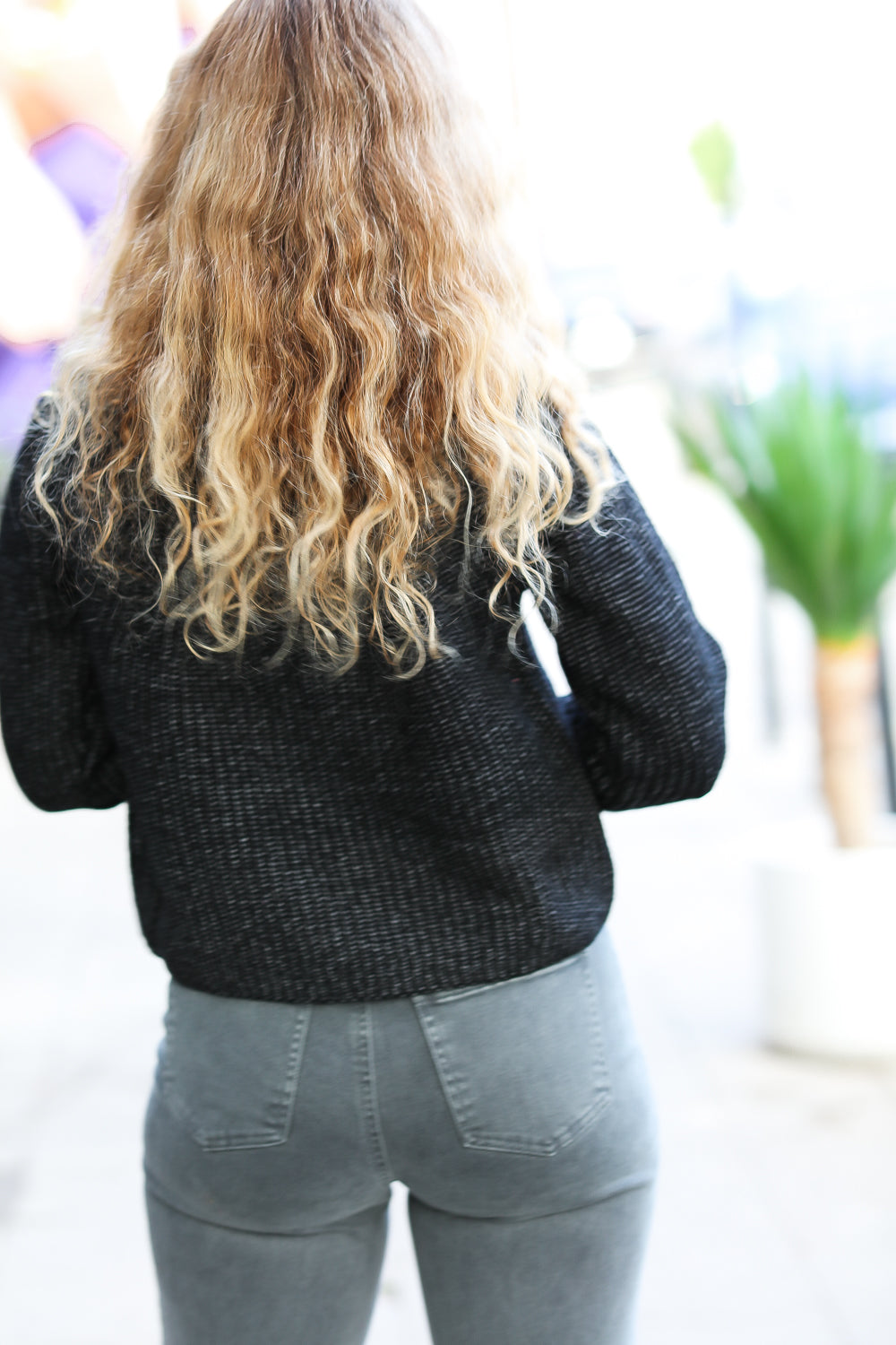 Black Mélange Round Neck Knit Sweater | Nikki &amp; Co. Boutique