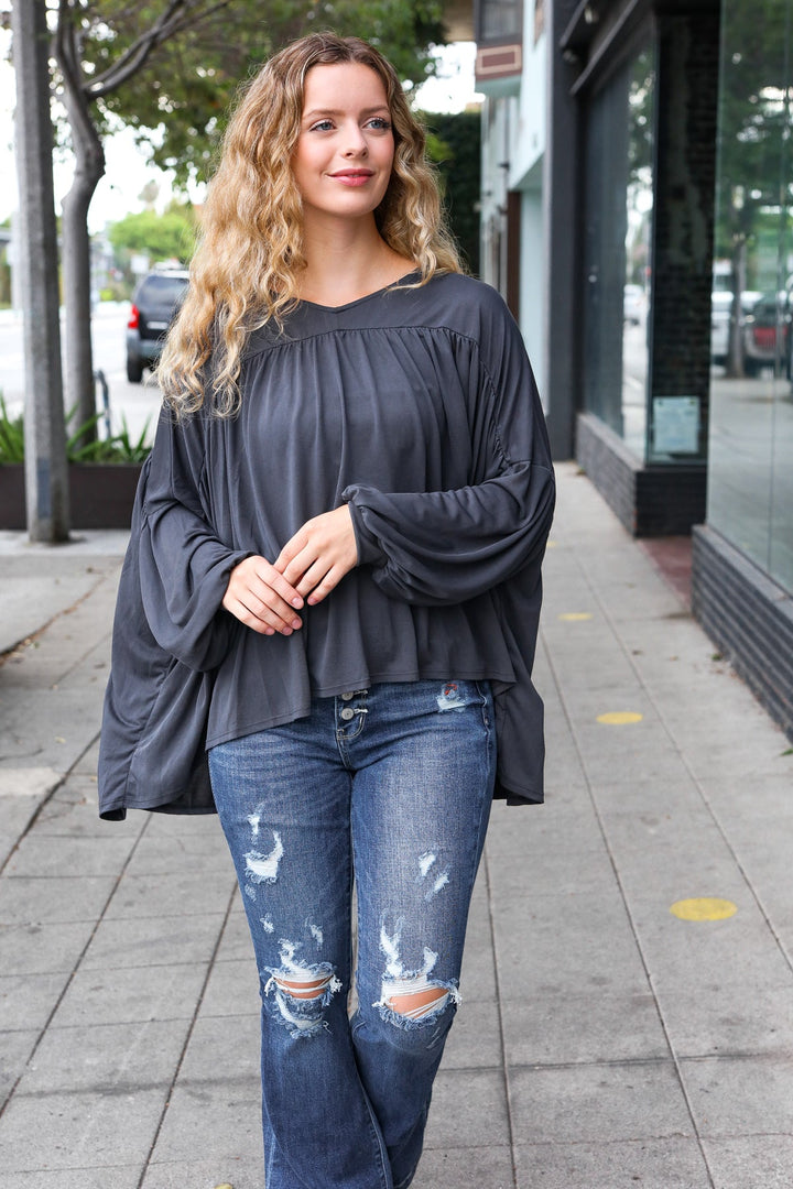 Casual Chic Charcoal V Neck Yoke Modal Knit Top | Nikki &amp; Co. Boutique