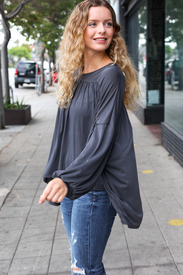 Casual Chic Charcoal V Neck Yoke Modal Knit Top | Nikki &amp; Co. Boutique