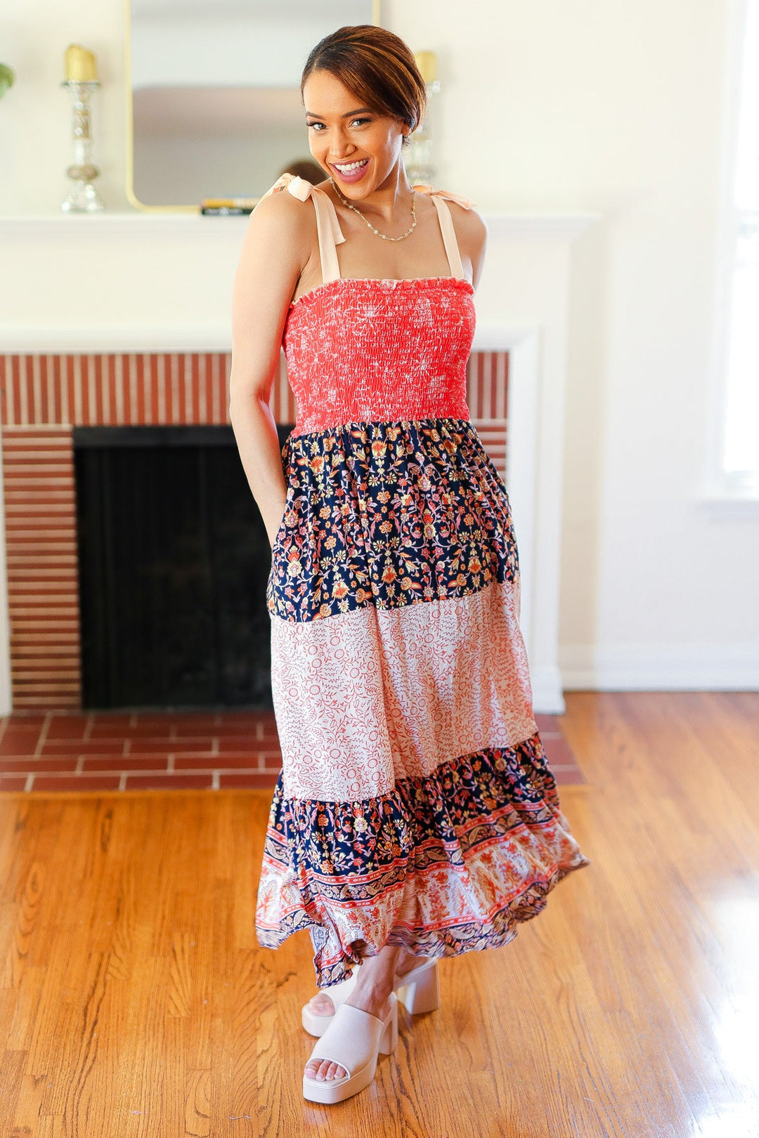 Vacay Vibes Orange Floral Smocked Tube Top Tiered Maxi Dress | Nikki &amp; Co. Boutique