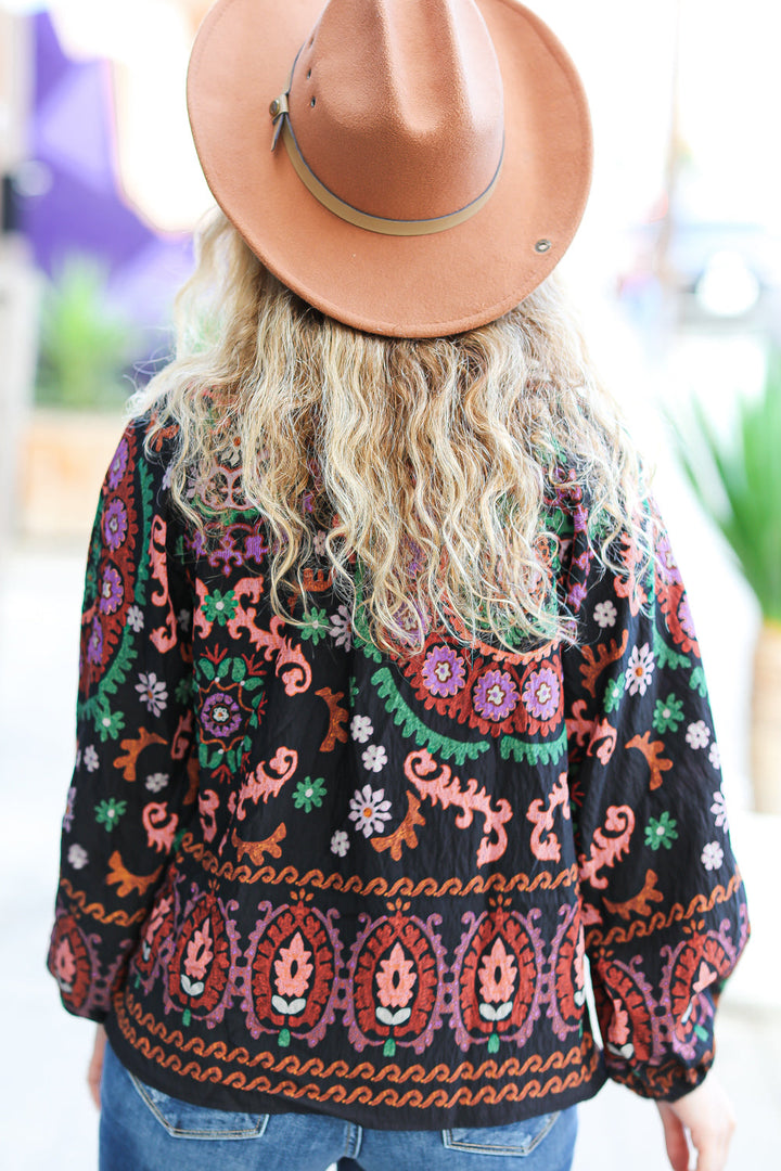 Take The Leap Black &amp; Mauve Border Print Boho Tie Tops | Nikki &amp; Co. Boutique