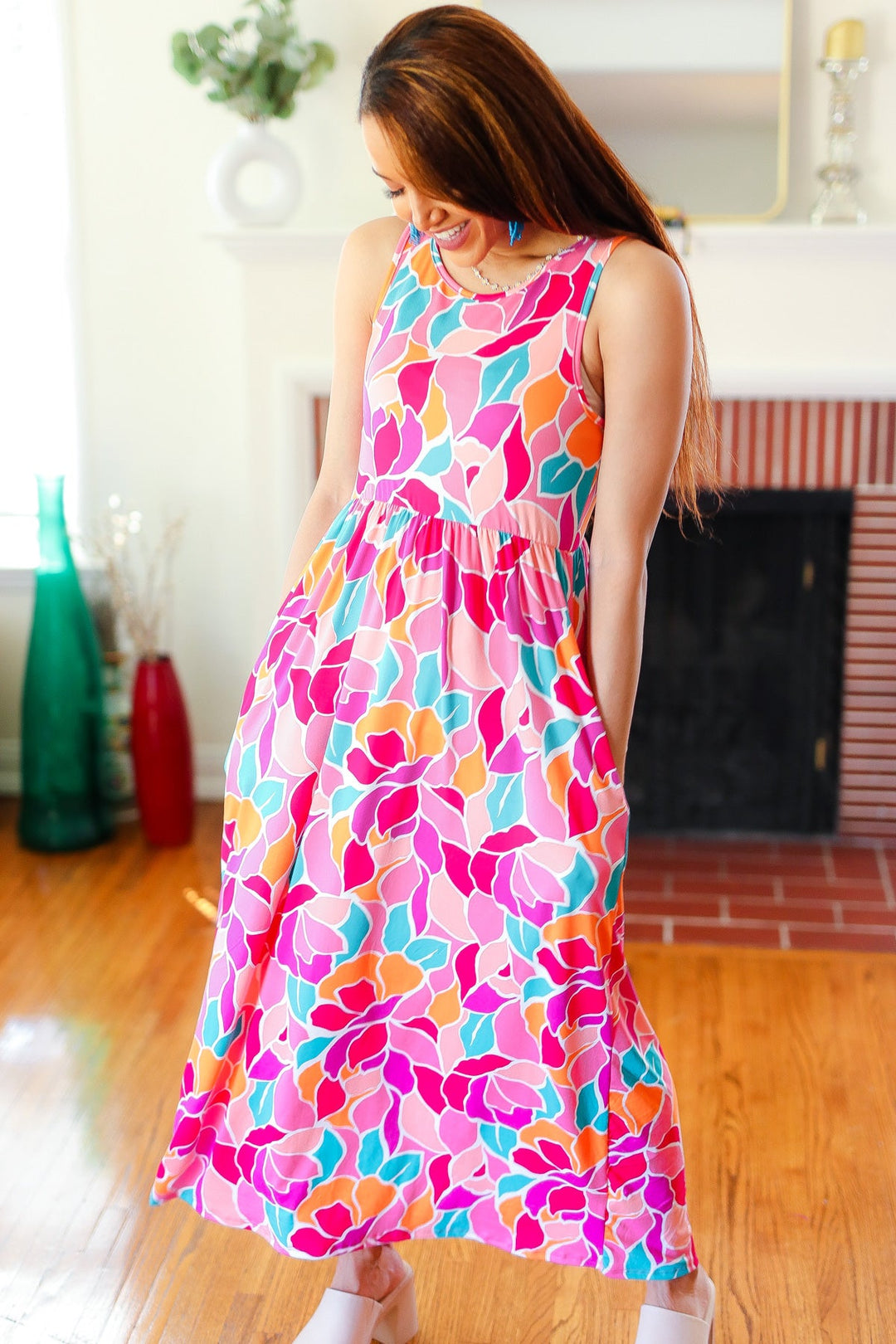 Hello Beautiful Fuchsia Abstract Floral Fit &amp; Flare Maxi Dress | Nikki &amp; Co. Boutique