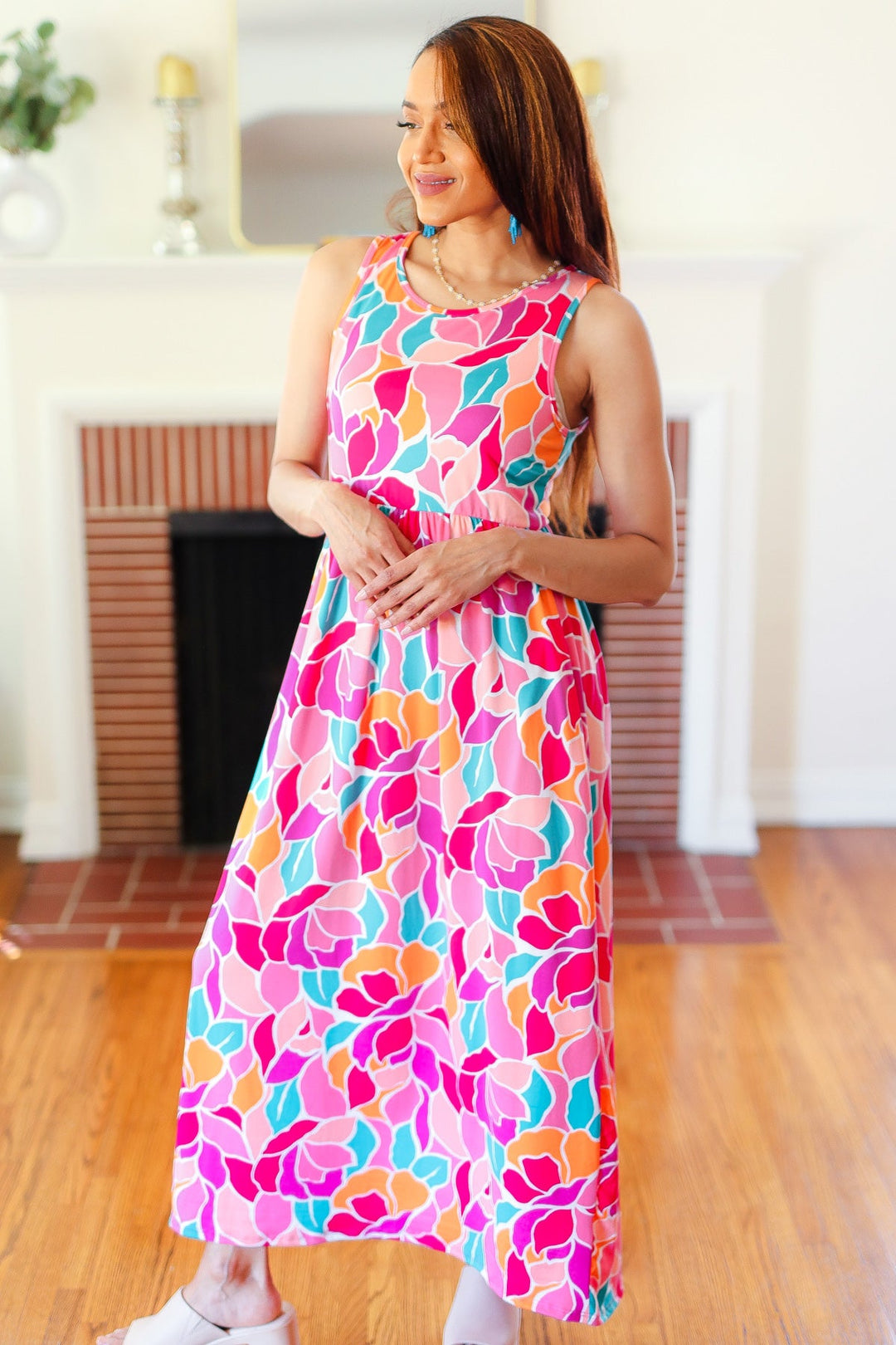 Hello Beautiful Fuchsia Abstract Floral Fit &amp; Flare Maxi Dress | Nikki &amp; Co. Boutique