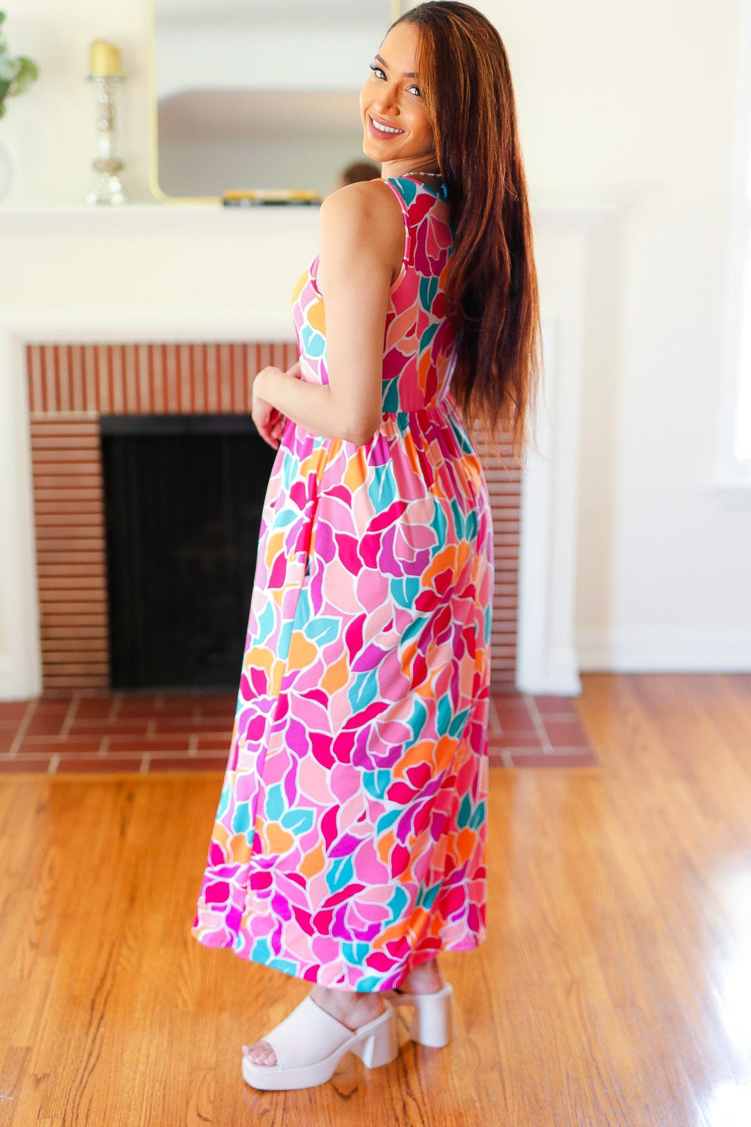Hello Beautiful Fuchsia Abstract Floral Fit &amp; Flare Maxi Dress | Nikki &amp; Co. Boutique