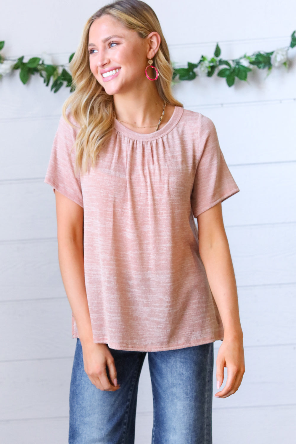 Mauve Tie Back Crinkle Floral Tops | Nikki &amp; Co. Boutique