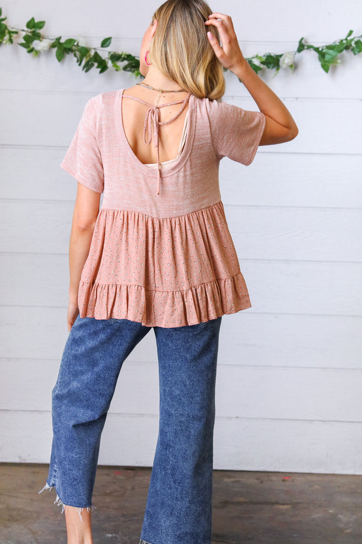 Mauve Tie Back Crinkle Floral Tops | Nikki &amp; Co. Boutique