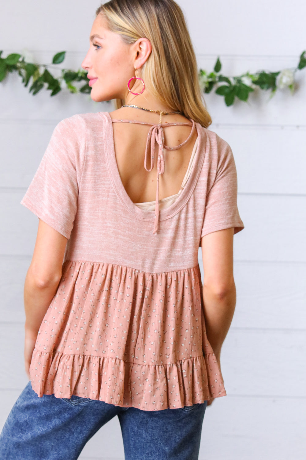 Mauve Tie Back Crinkle Floral Tops | Nikki &amp; Co. Boutique