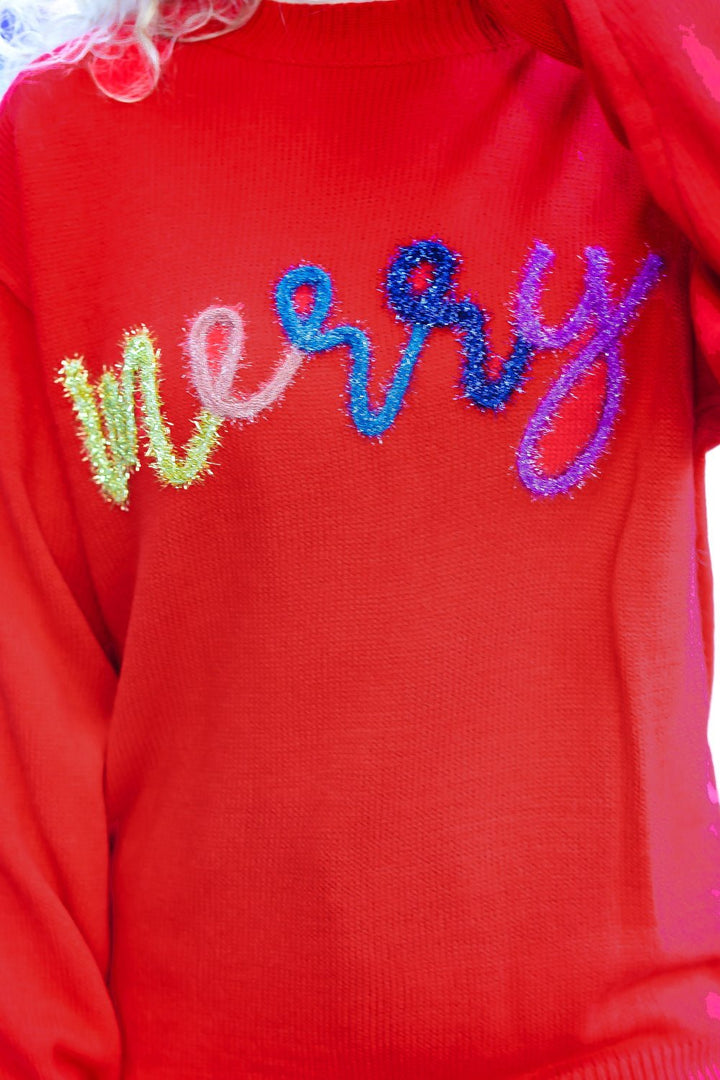 More The Merrier Red Pop Up Lurex Sweater - Nikki &amp; Co. Boutique