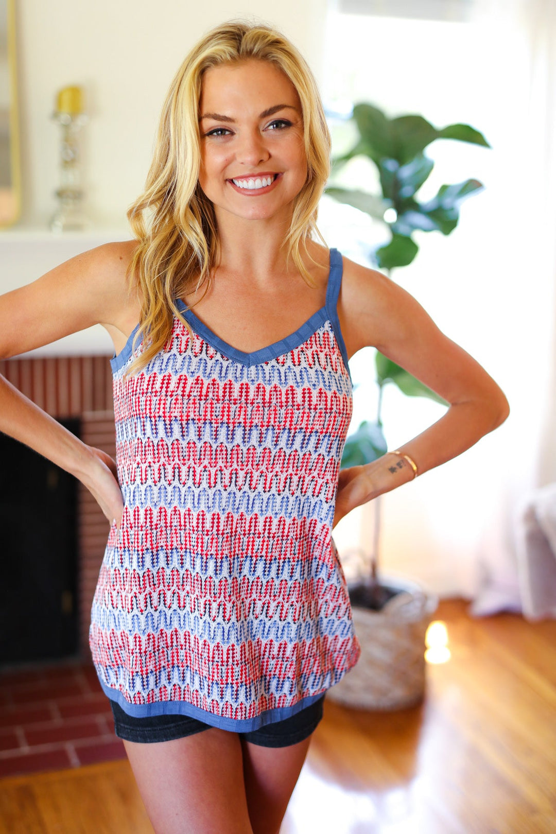 Red White &amp; Blue Squiggly Striped Sleeveless Top | Nikki &amp; Co. Boutique