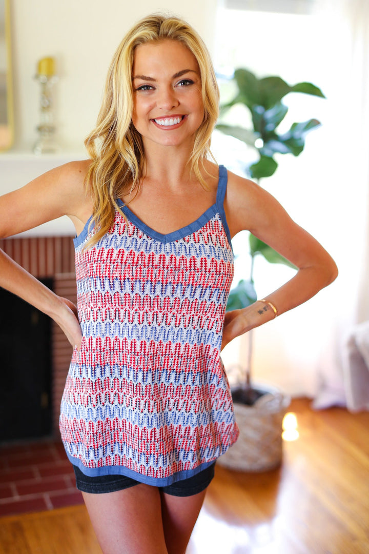 Red White &amp; Blue Squiggly Striped Sleeveless Top | Nikki &amp; Co. Boutique