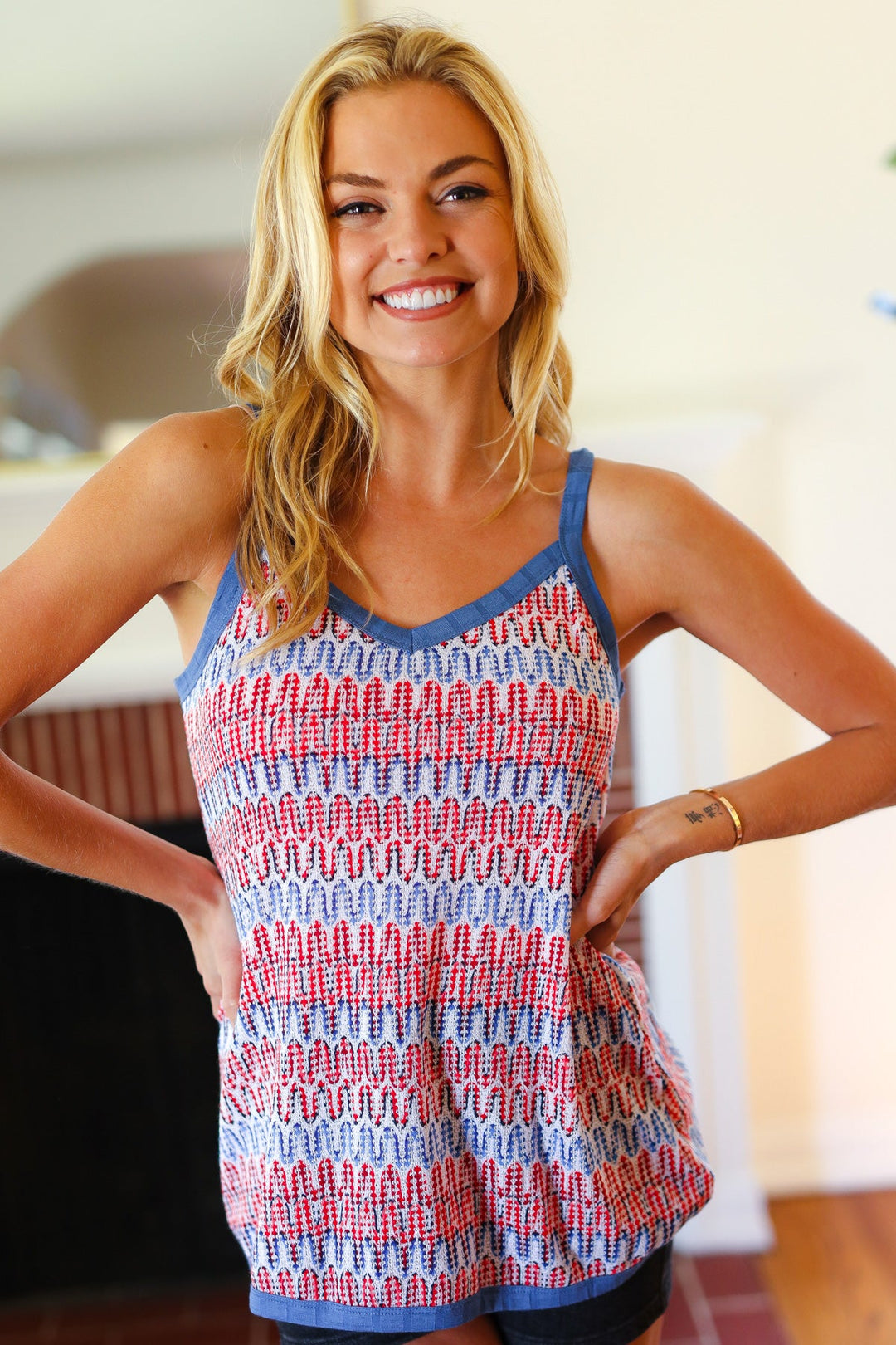 Red White &amp; Blue Squiggly Striped Sleeveless Top | Nikki &amp; Co. Boutique