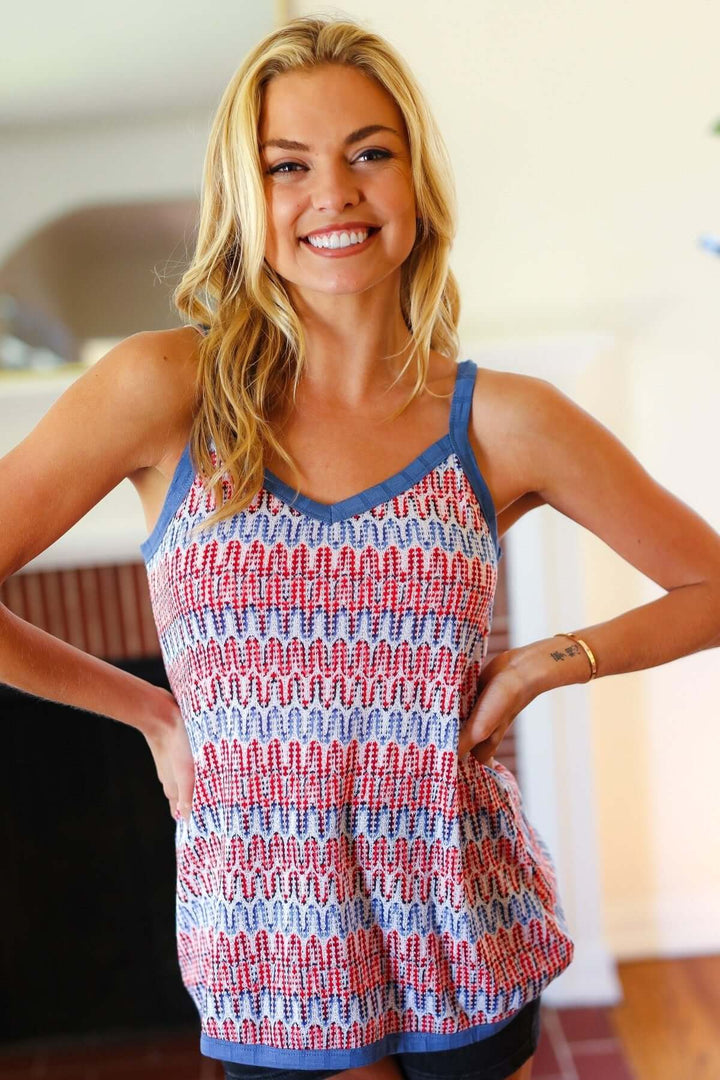 Red White &amp; Blue Squiggly Striped Sleeveless Top - Nikki &amp; Co. Boutique
