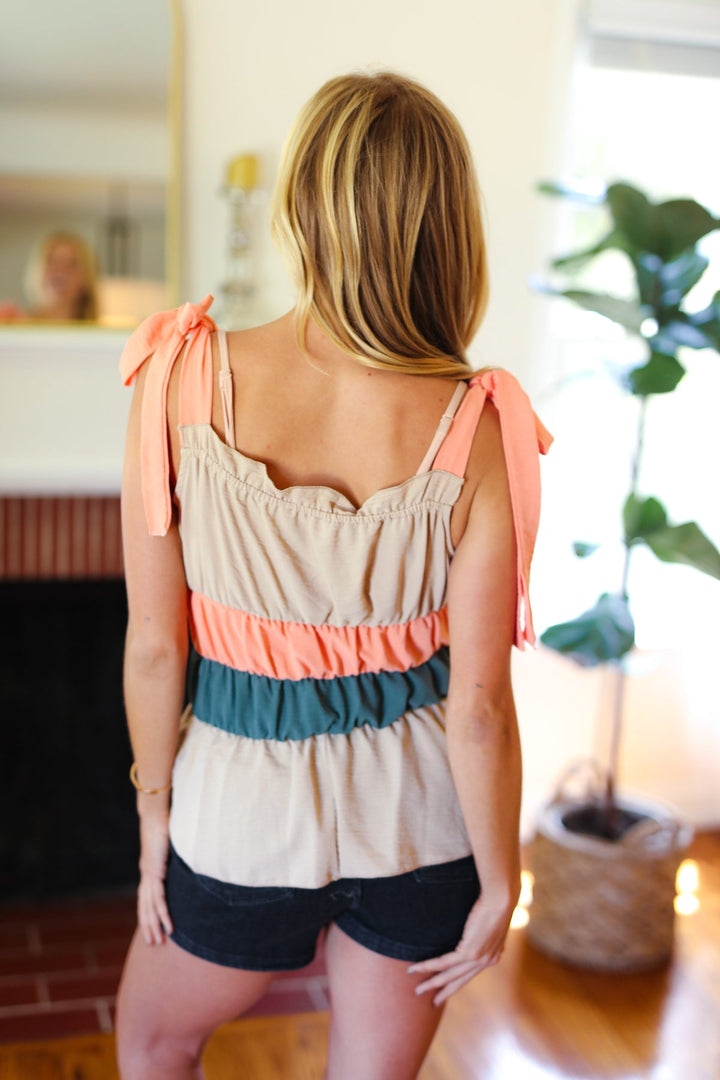 Peach Tie Knot Shoulder Detail Color Block Tops | Nikki &amp; Co. Boutique