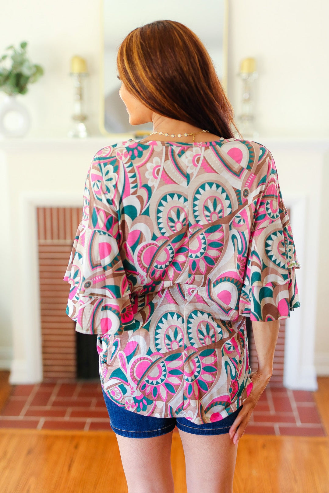 Eyes On You Teal Paisley Double Ruffle Sleeve Tops | Nikki &amp; Co. Boutique
