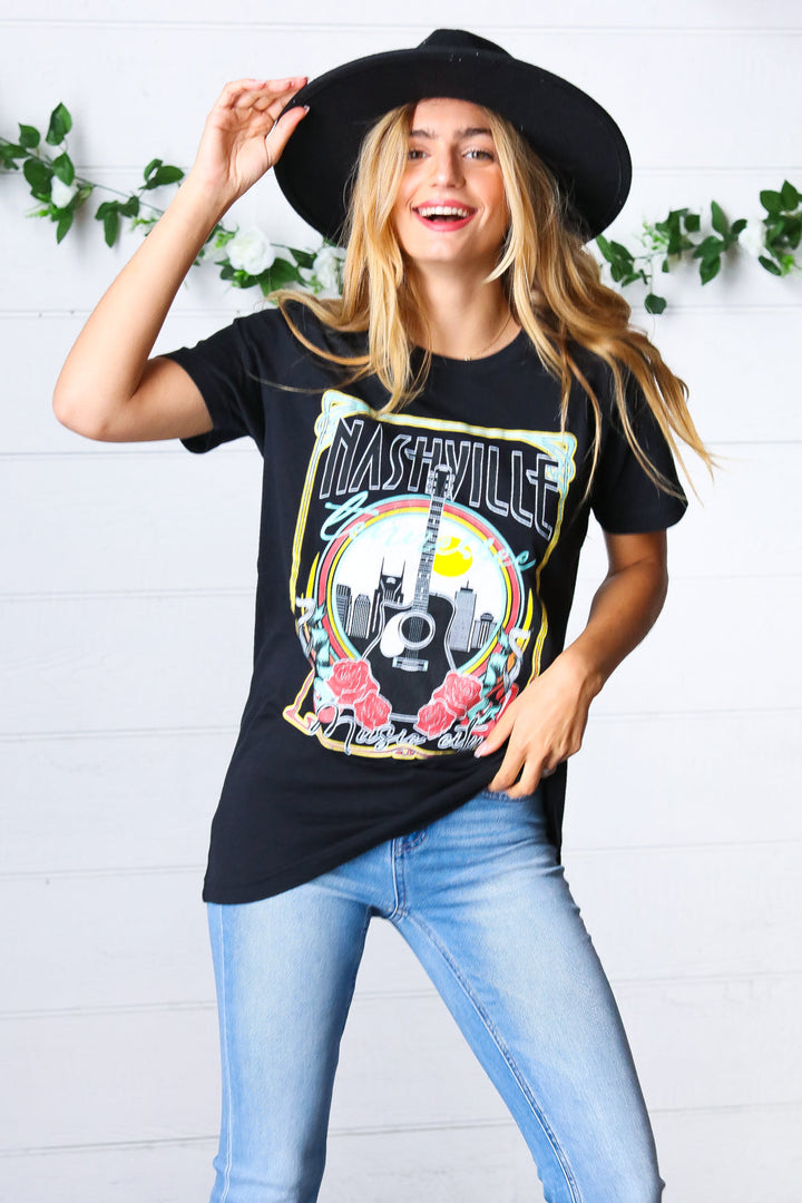 Black Cotton Nashville Graphic Knit Tees | Nikki &amp; Co. Boutique