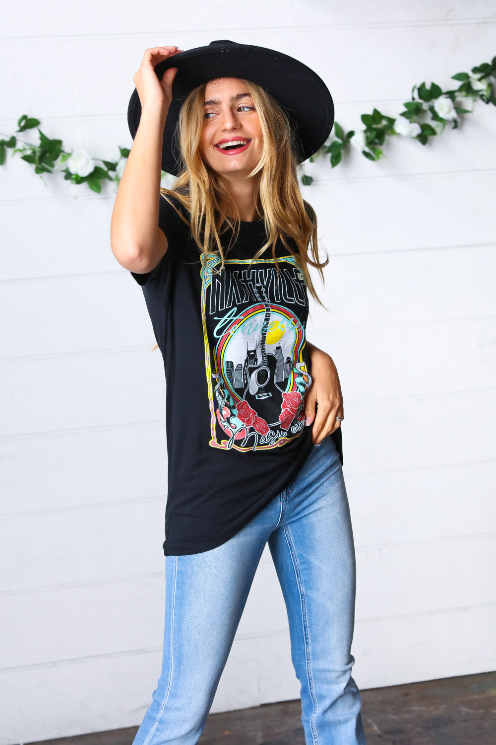 Black Cotton Nashville Graphic Knit Tees | Nikki &amp; Co. Boutique