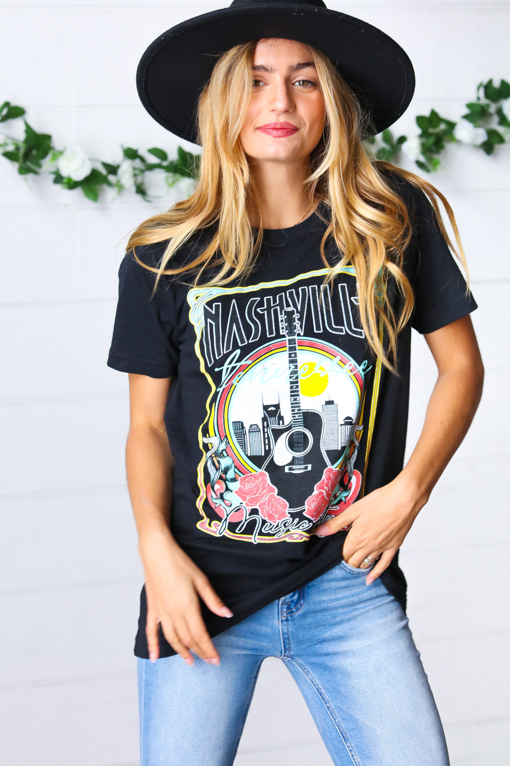 Black Cotton Nashville Graphic Knit Tees | Nikki &amp; Co. Boutique