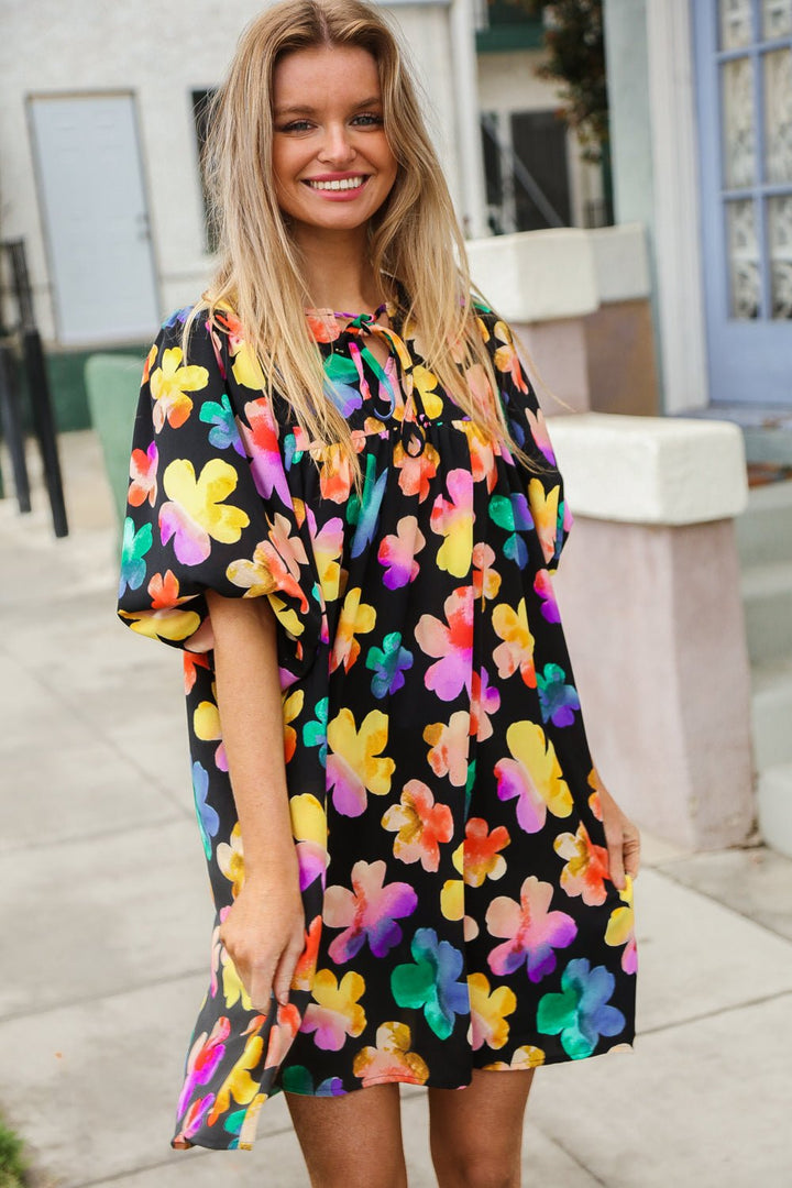 Look Adorable Ribbon Bow Tie Floral Babydoll Dress with Pockets - Nikki &amp; Co. Boutique