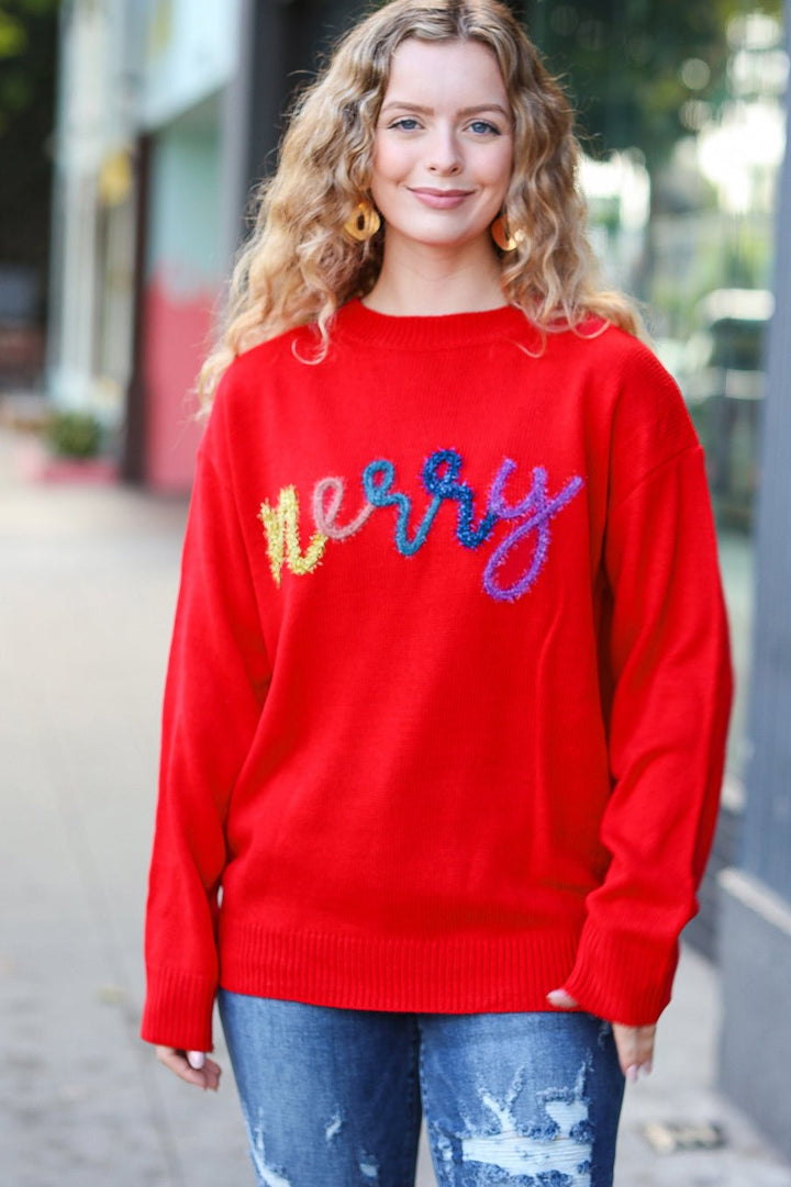More The Merrier Red Pop Up Lurex Sweater - Nikki &amp; Co. Boutique