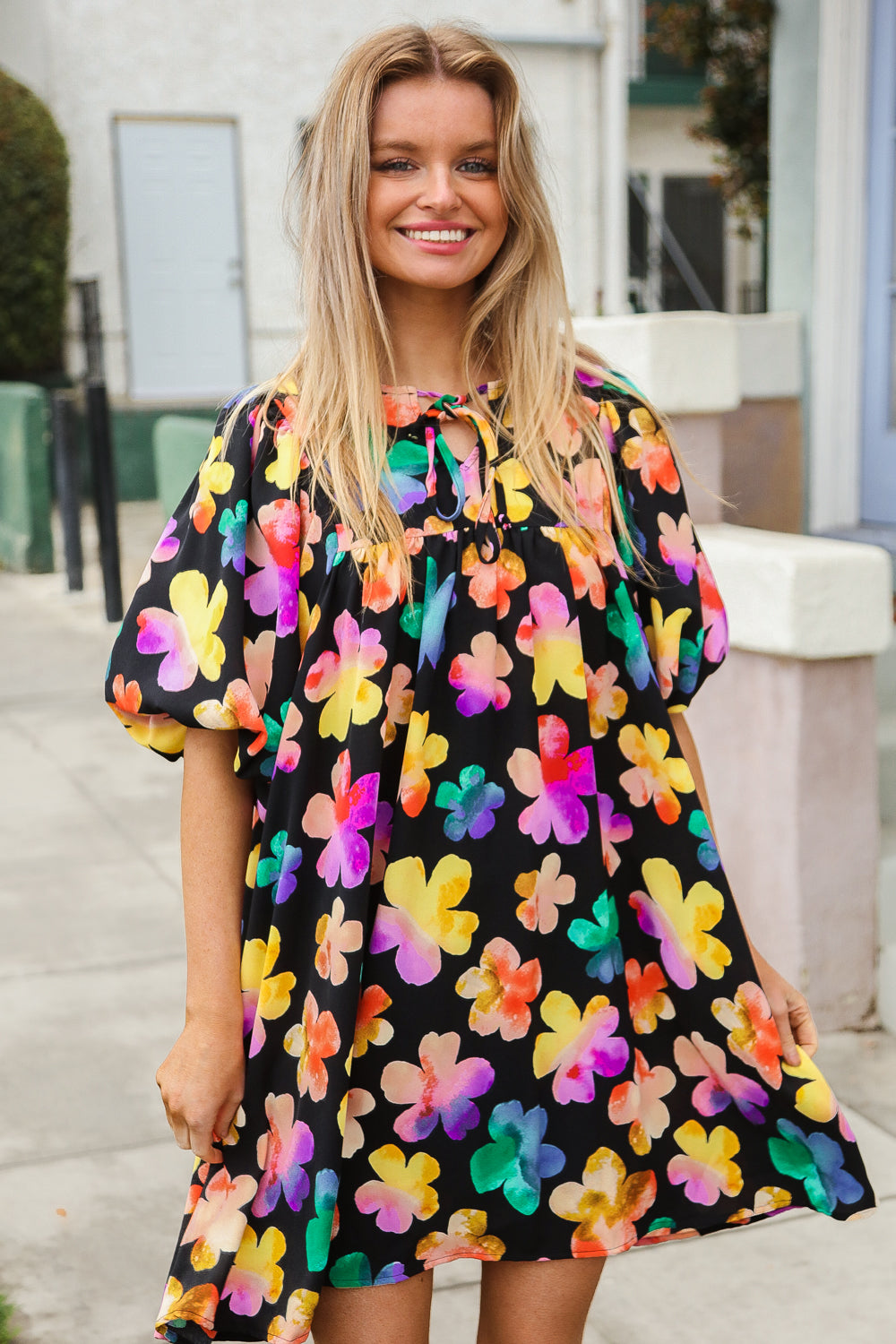 Look Adorable Ribbon Bow Tie Floral Babydoll Dress with Pockets | Nikki &amp; Co. Boutique