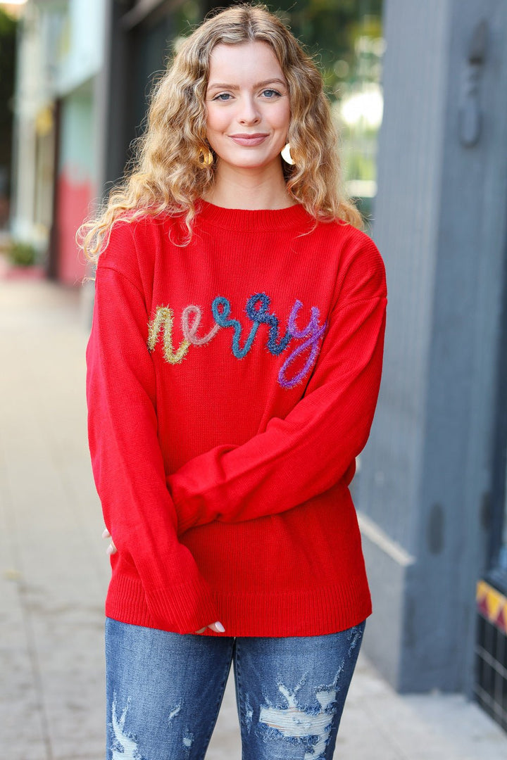 More The Merrier Red Pop Up Lurex Sweater - Nikki &amp; Co. Boutique