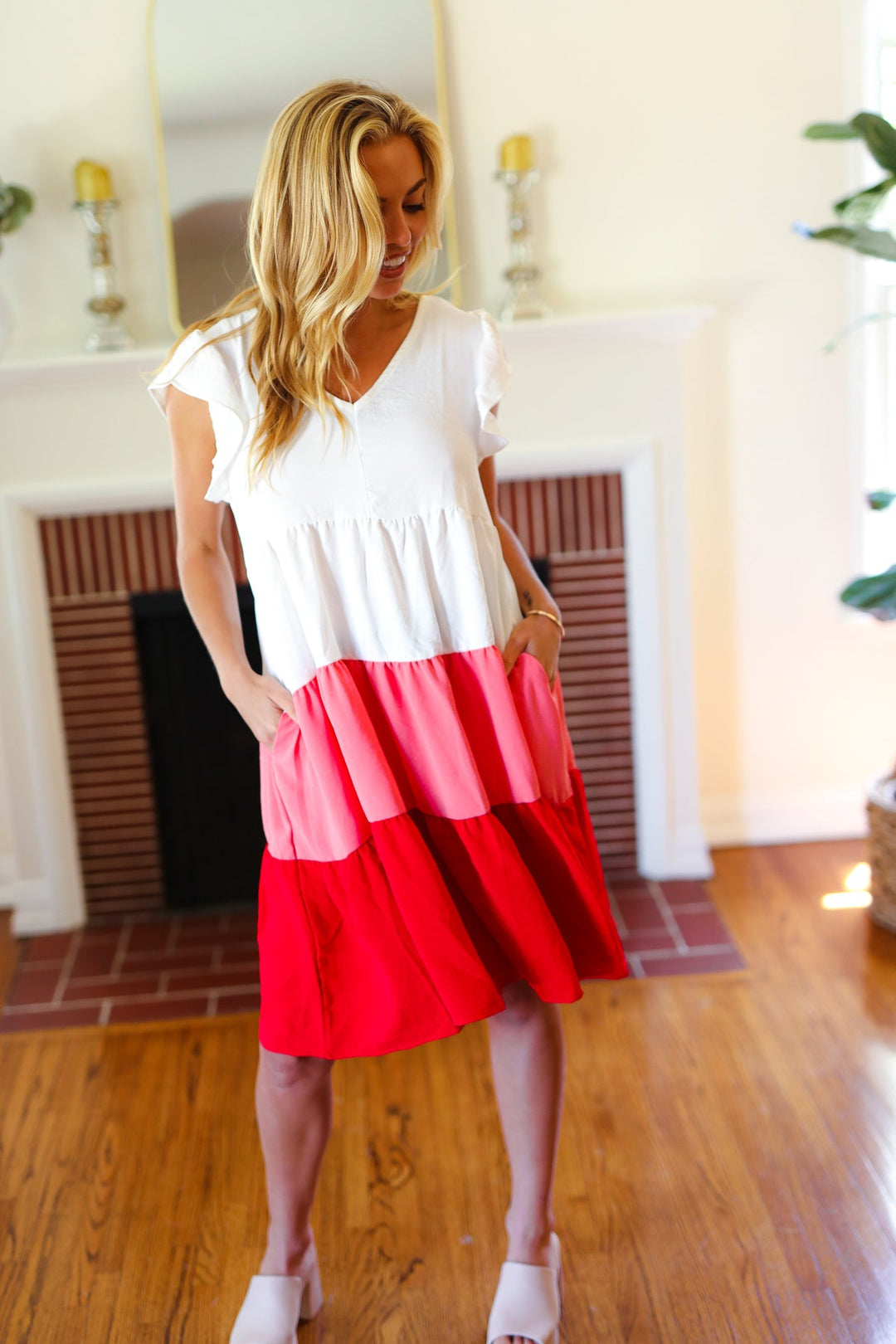 Peach &amp; Cherry Red Tiered Frill Sleeve Midi Dress | Nikki &amp; Co. Boutique