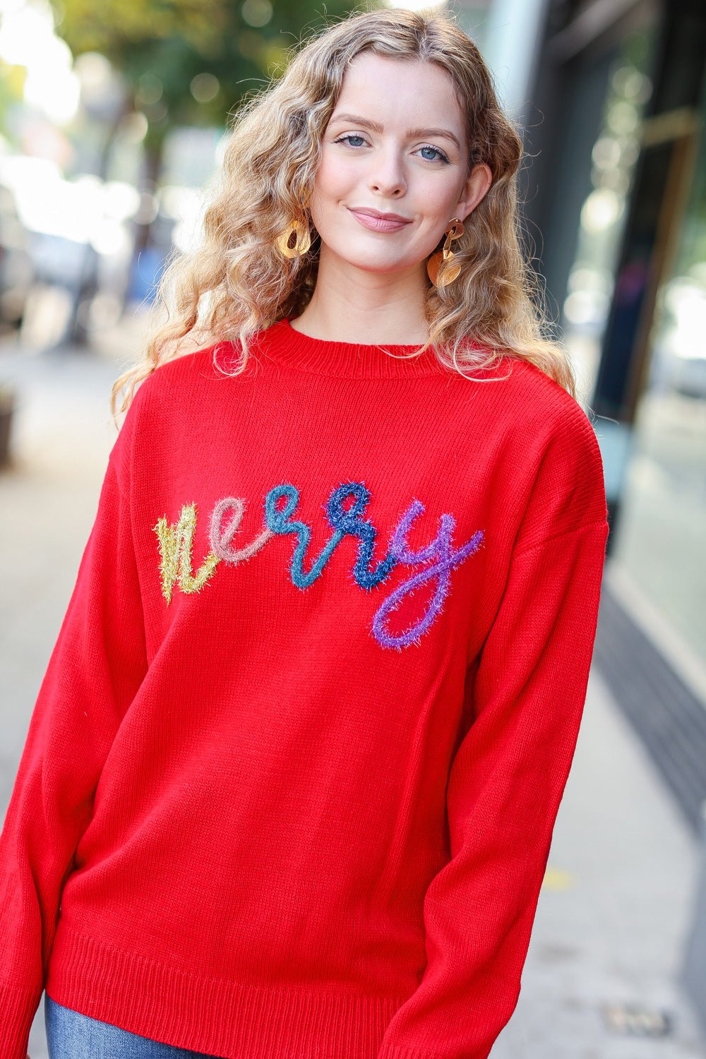 More The Merrier Red Pop Up Lurex Sweater - Nikki &amp; Co. Boutique
