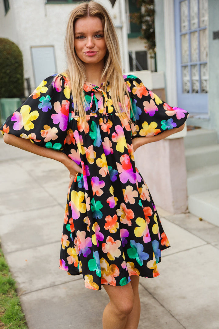 Look Adorable Ribbon Bow Tie Floral Babydoll Dress with Pockets | Nikki &amp; Co. Boutique