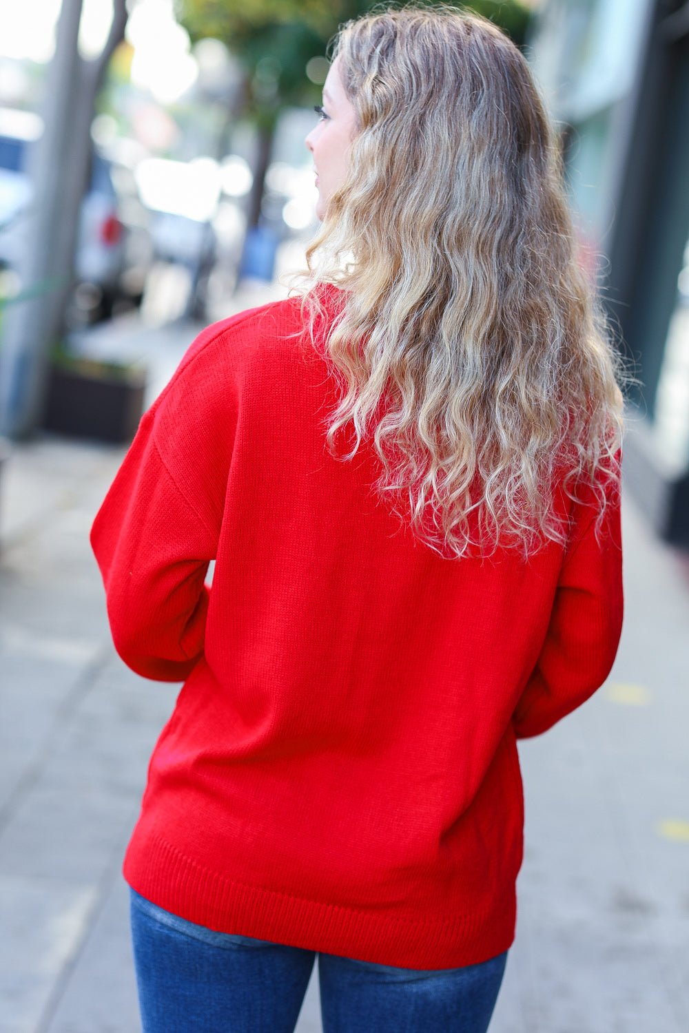 More The Merrier Red Pop Up Lurex Sweater - Nikki &amp; Co. Boutique