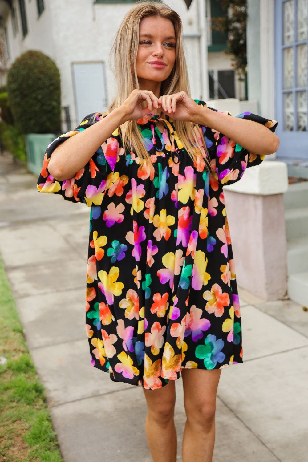 Look Adorable Ribbon Bow Tie Floral Babydoll Dress with Pockets | Nikki &amp; Co. Boutique