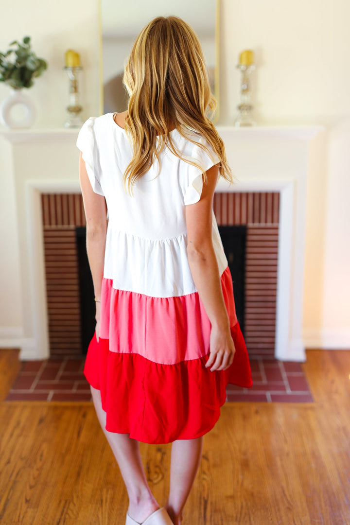 Peach &amp; Cherry Red Tiered Frill Sleeve Midi Dress | Nikki &amp; Co. Boutique