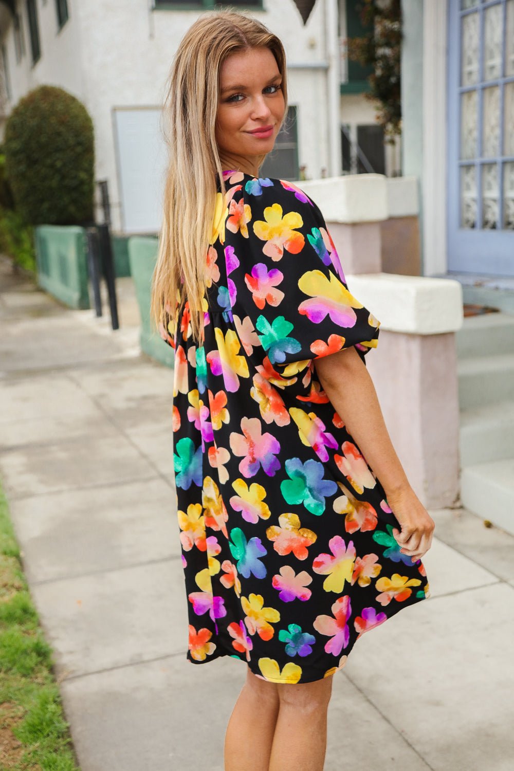 Look Adorable Ribbon Bow Tie Floral Babydoll Dress with Pockets - Nikki &amp; Co. Boutique