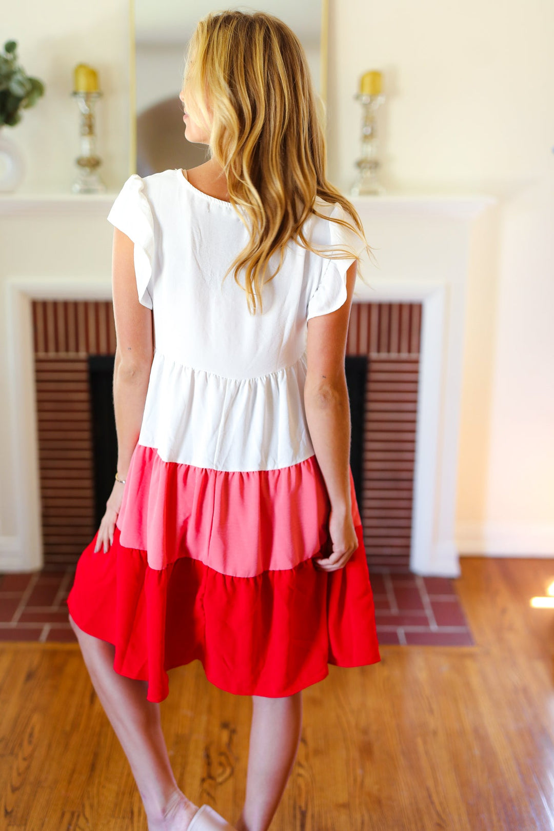 Peach &amp; Cherry Red Tiered Frill Sleeve Midi Dress | Nikki &amp; Co. Boutique
