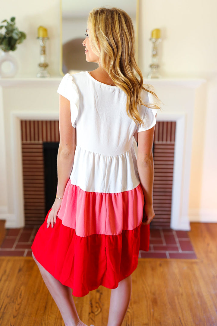 Peach &amp; Cherry Red Tiered Frill Sleeve Midi Dress | Nikki &amp; Co. Boutique